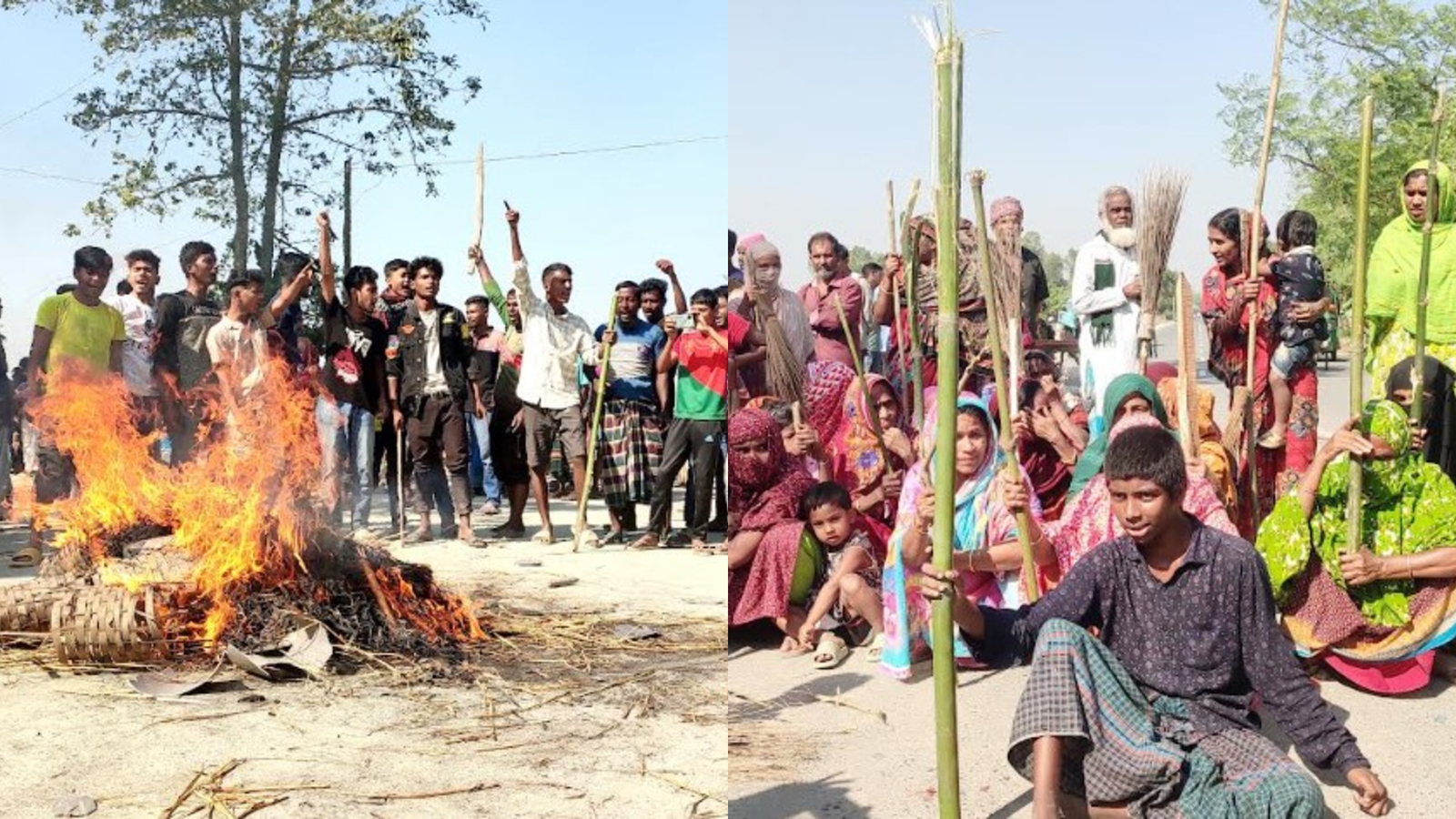 যমুনার চর কেটে বালু বিক্রির প্রতিবাদে বিক্ষোভ ও সড়ক অবরোধ